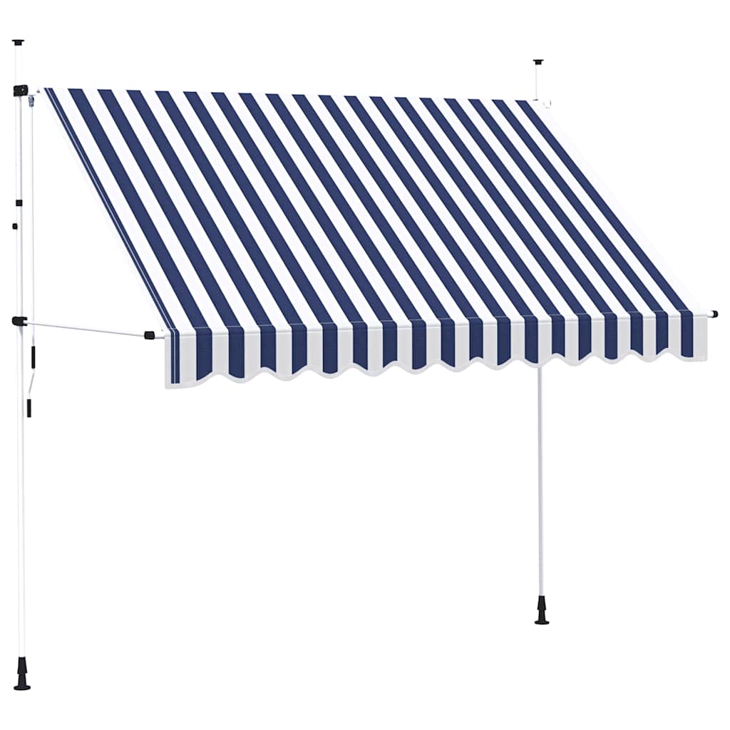 kézzel feltekerhető napellenző kék-fehér csíkokkal 300 cm