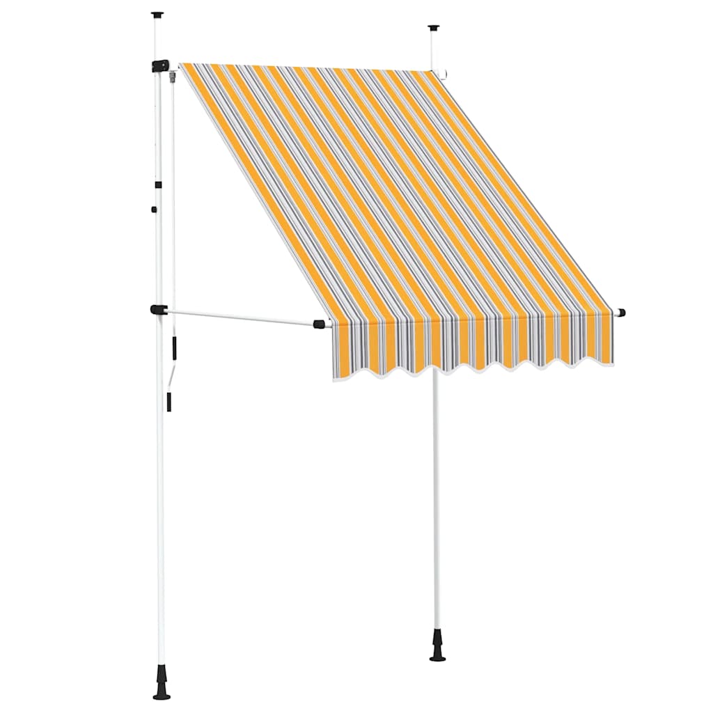 manuális, feltekerhető napellenző kék-sárga csíkokkal 150 cm