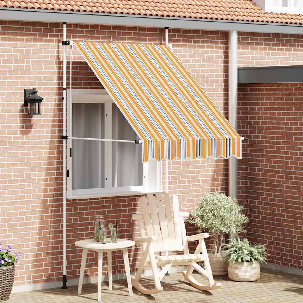 manuális, feltekerhető napellenző kék-sárga csíkokkal 150 cm