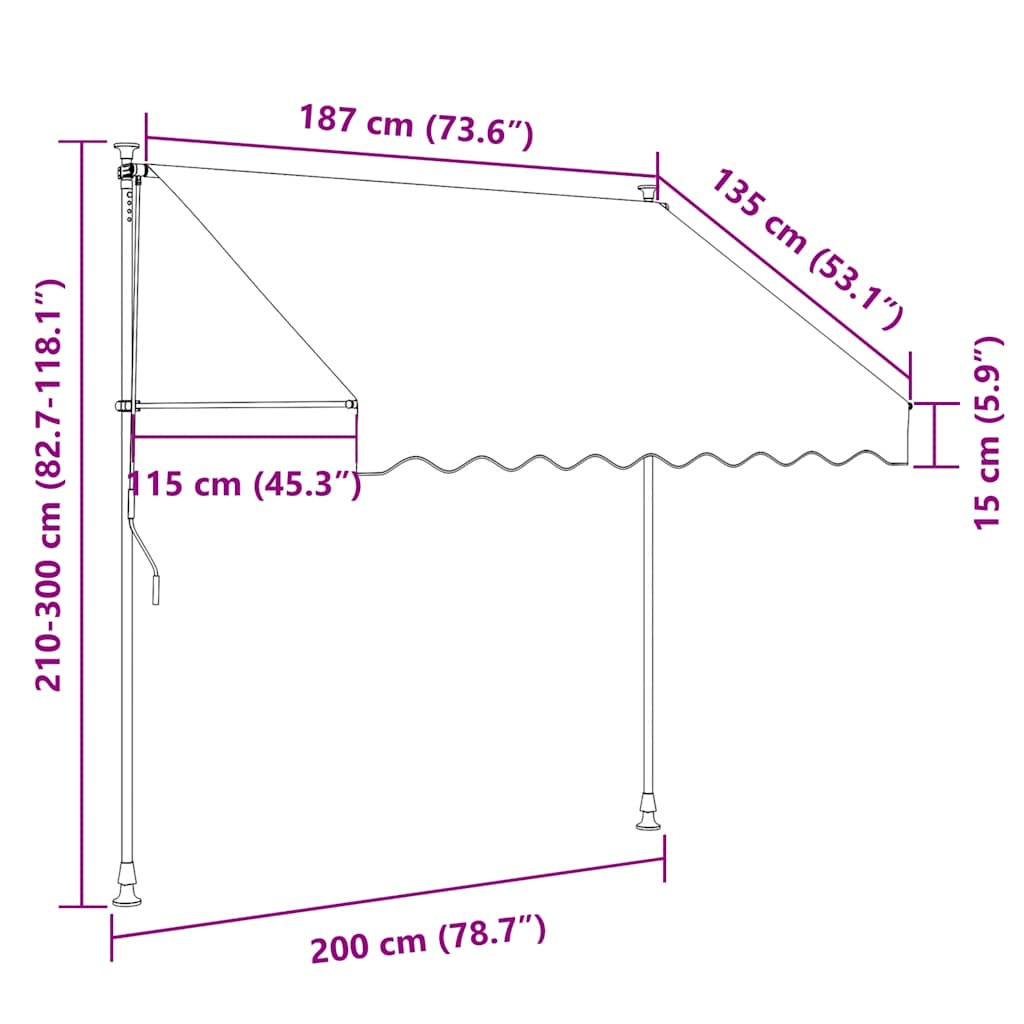 kézzel feltekerhető napellenző kék-sárga csíkokkal 200 cm