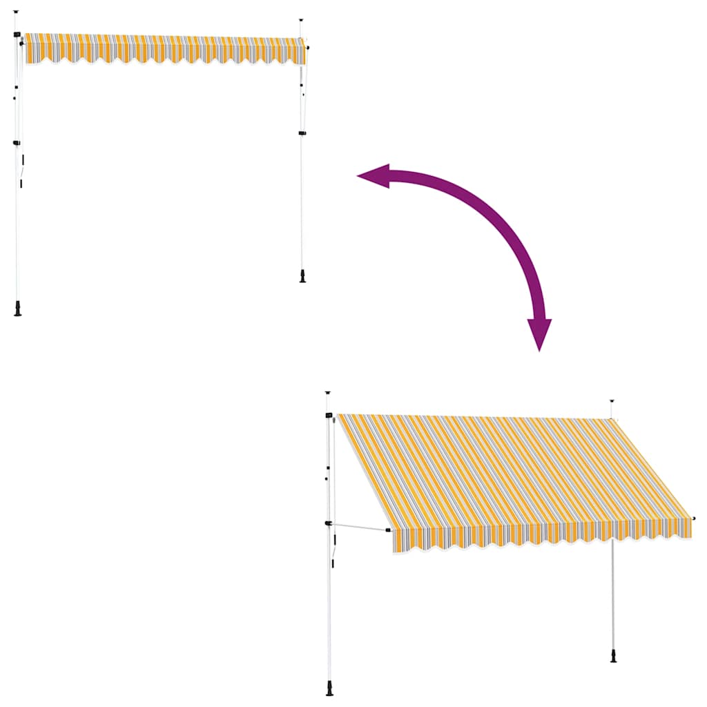 kézzel feltekerhető napellenző kék-sárga csíkokkal 350 cm