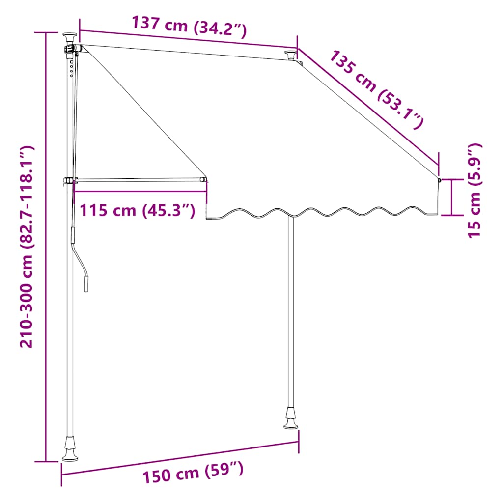narancssárga-fehér csíkos kézzel feltekerhető napellenző 150 cm