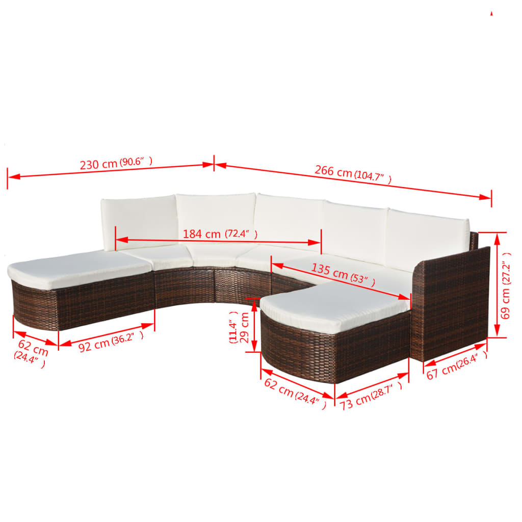 4-részes barna polyrattan kerti bútorszett párnákkal