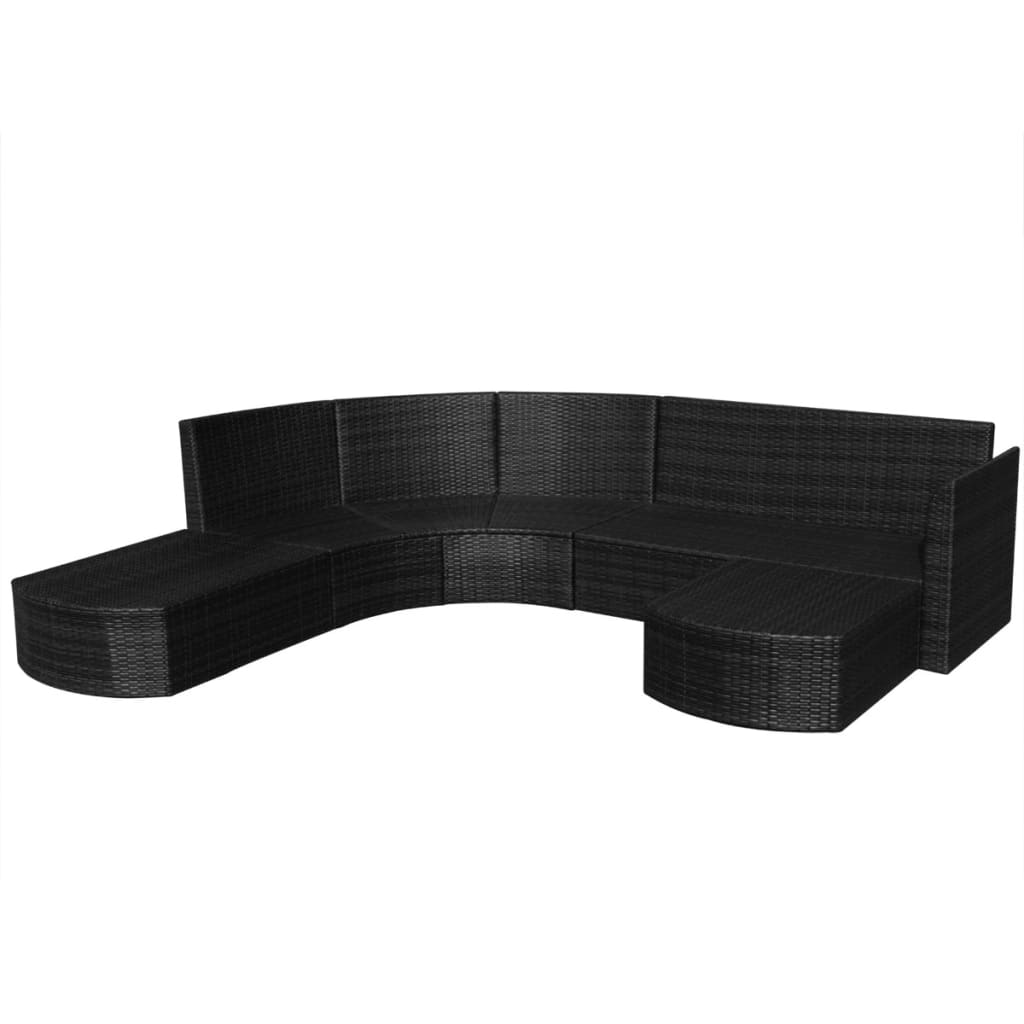 4-részes fekete polyrattan kerti bútorszett párnákkal