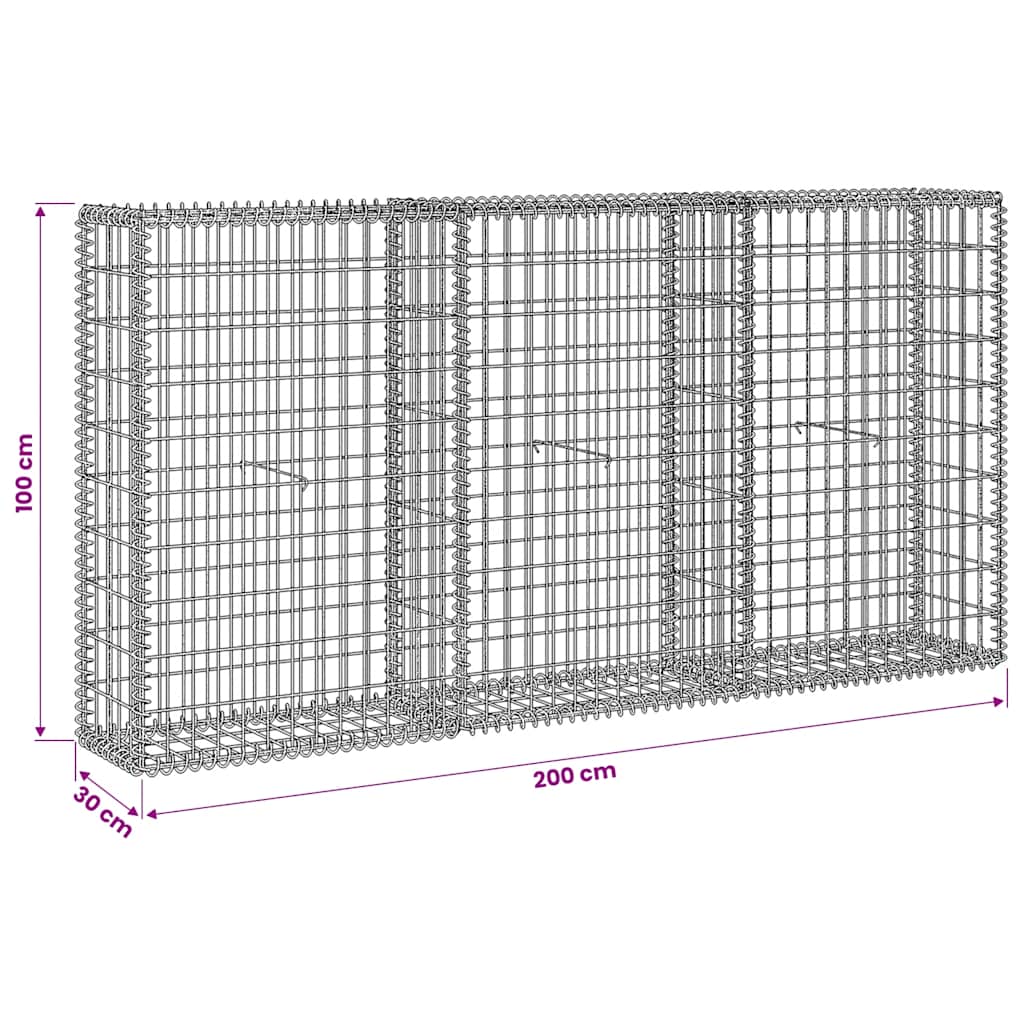 horganyzott acél gabion kosár 200 x 30 x 100 cm