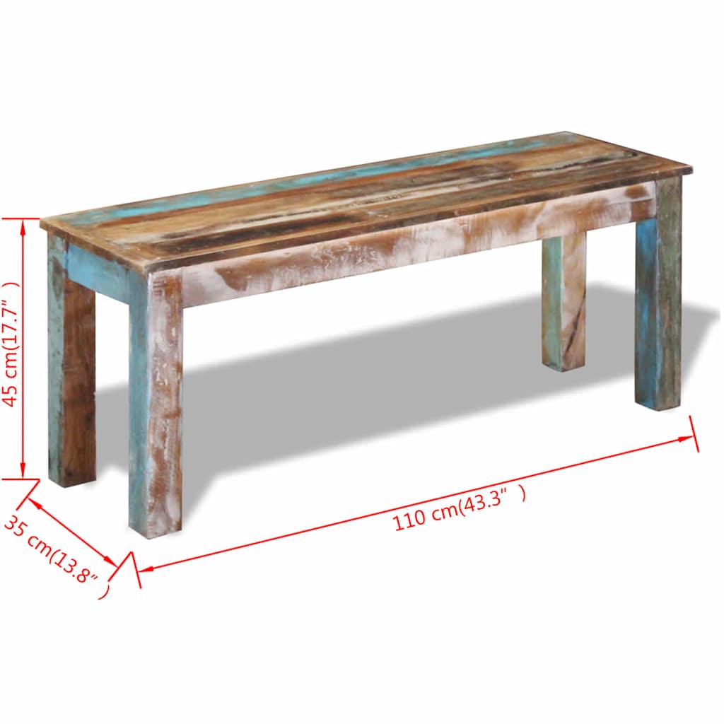 tömör újrahasznosított fa pad 110 x 35 x 45 cm