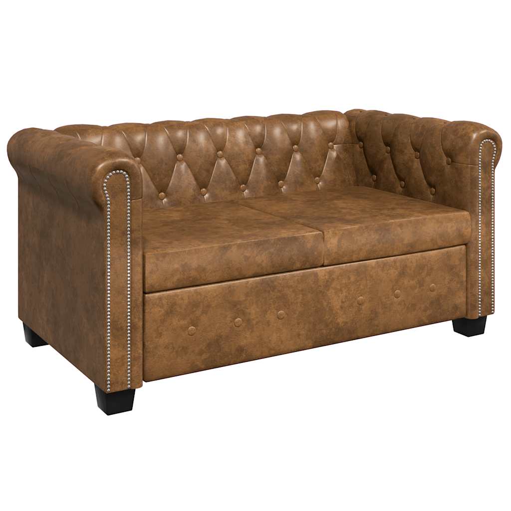 2 személyes barna műbőr Chesterfield kanapé