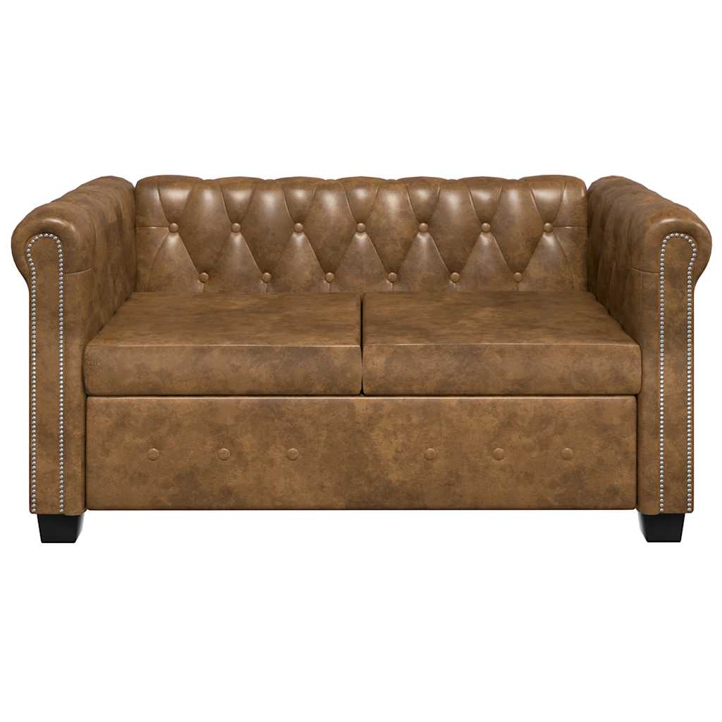 2 személyes barna műbőr Chesterfield kanapé