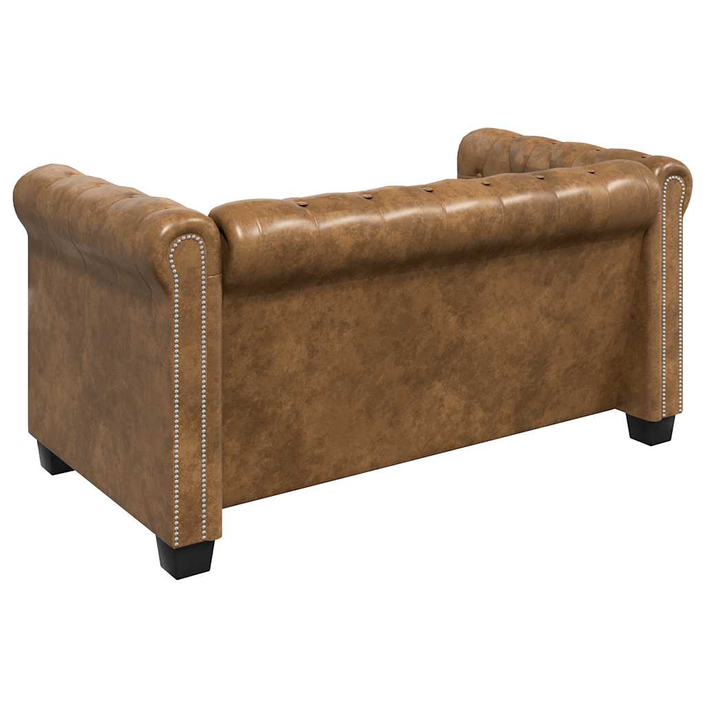 2 személyes barna műbőr Chesterfield kanapé