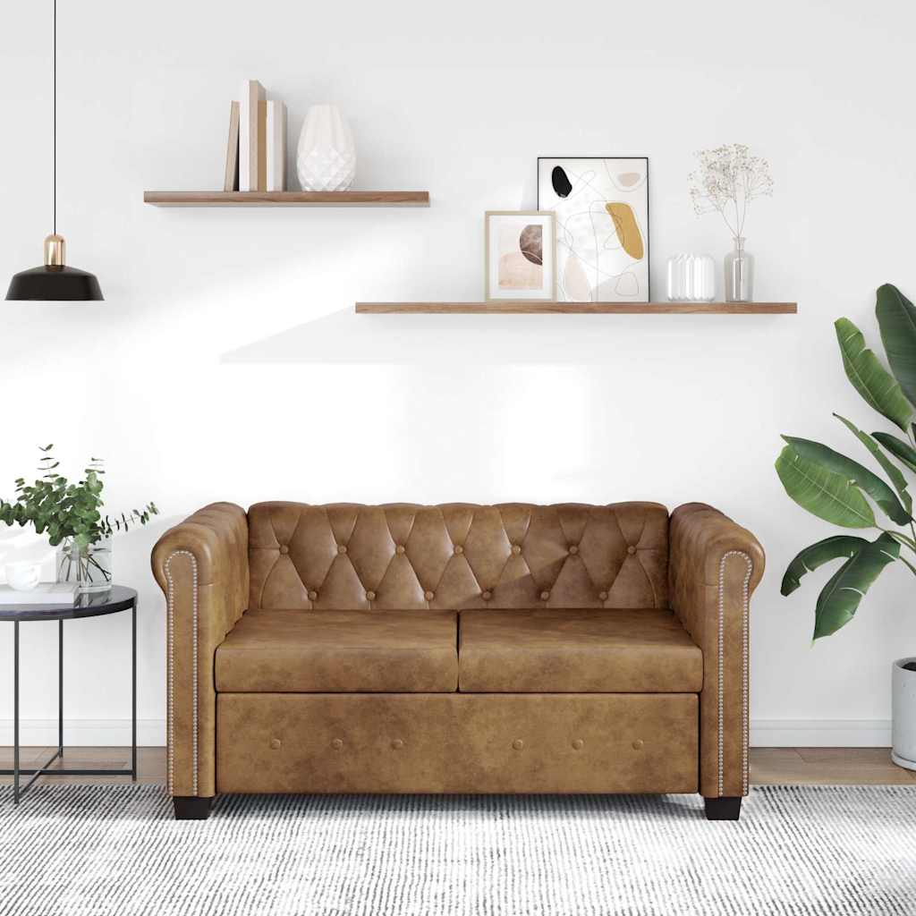 2 személyes barna műbőr Chesterfield kanapé