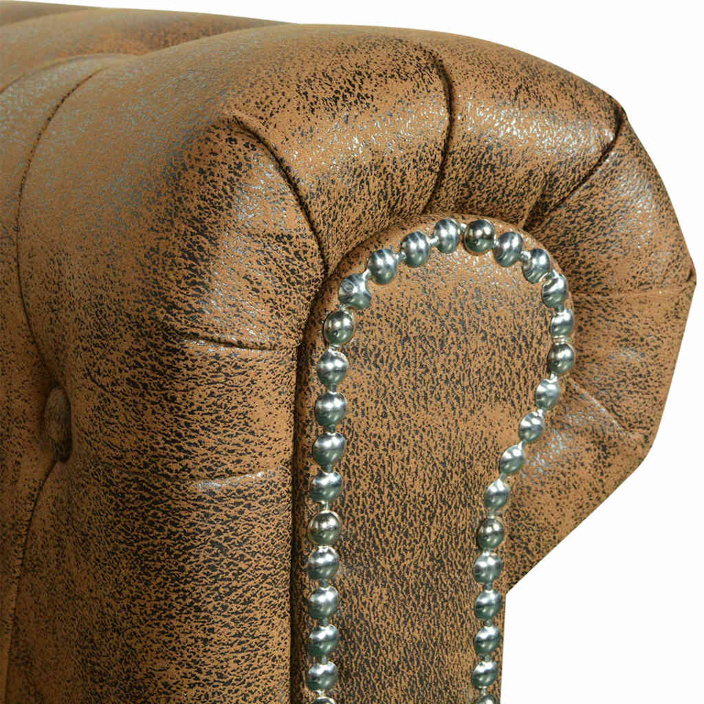 3 személyes barna műbőr Chesterfield kanapé