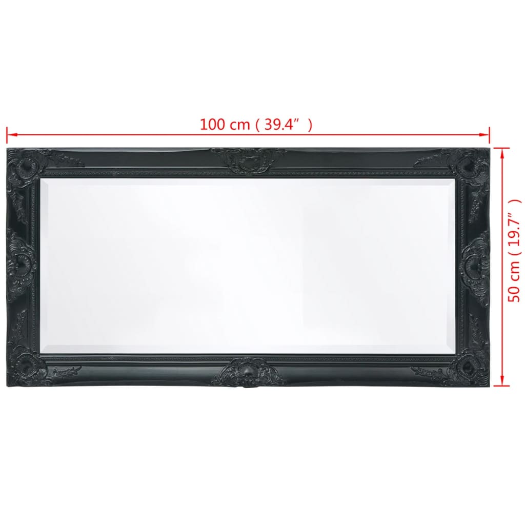 100x50 cm fekete barokk stílusú fali tükör