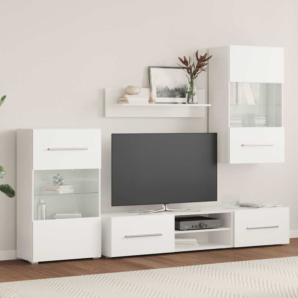 5 részes, fehér fali TV állvány szett LED világítással