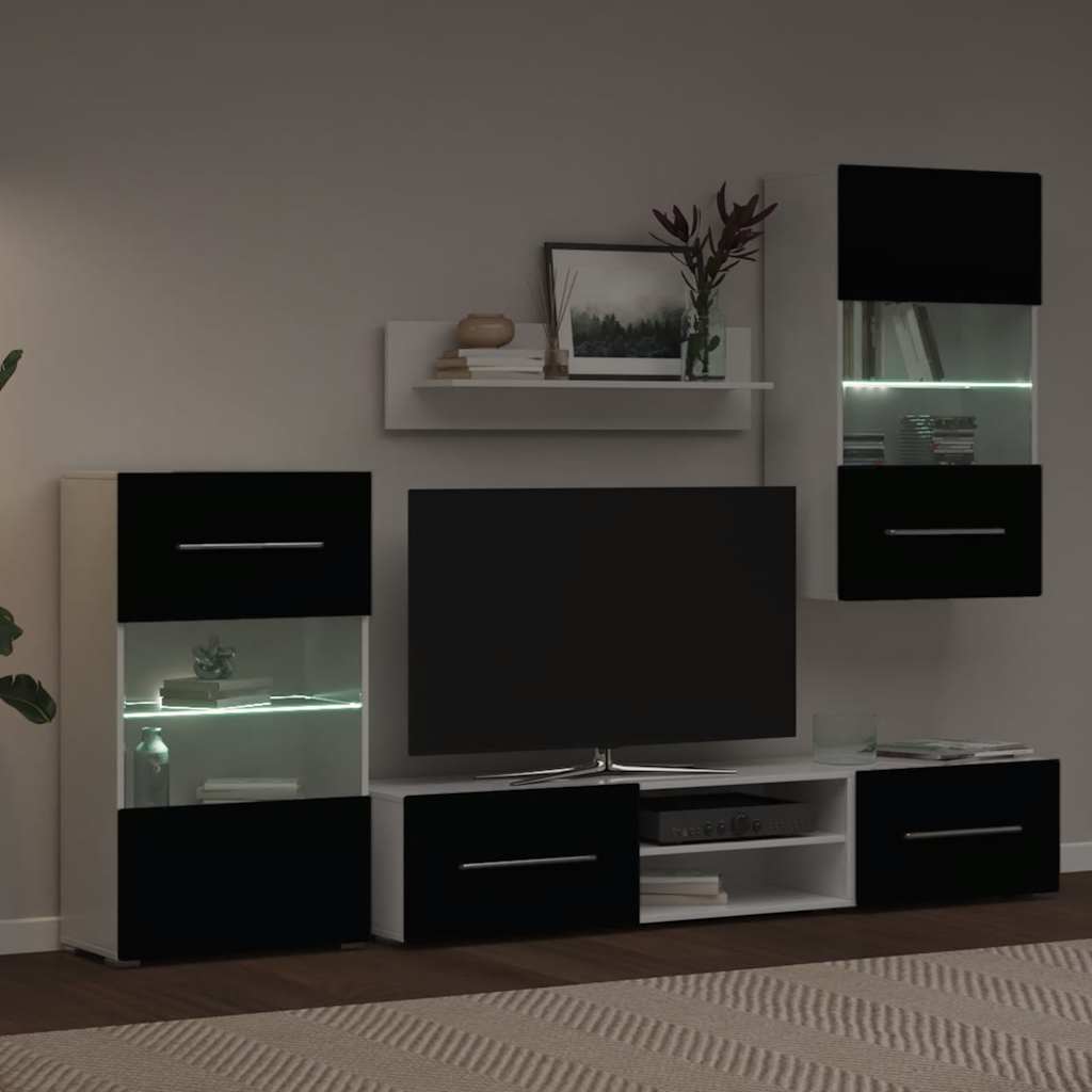 5 részes fali TV állvány szett fekete LED világítással