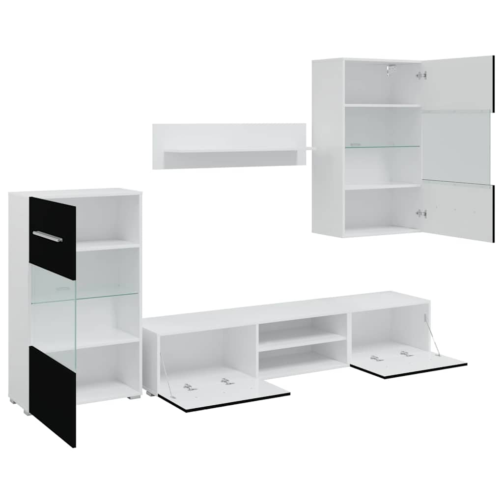 5 részes fali TV állvány szett fekete LED világítással