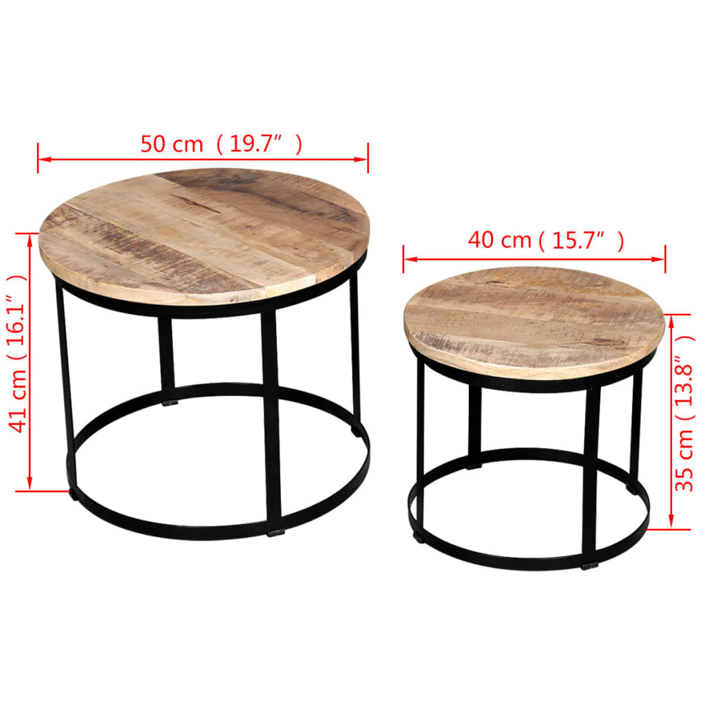 2 db kerek nyers mangófa dohányzóasztal 40/50 cm