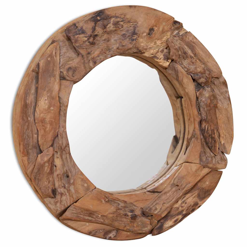 dekoratív és kerek tükör tíkfából 60 cm