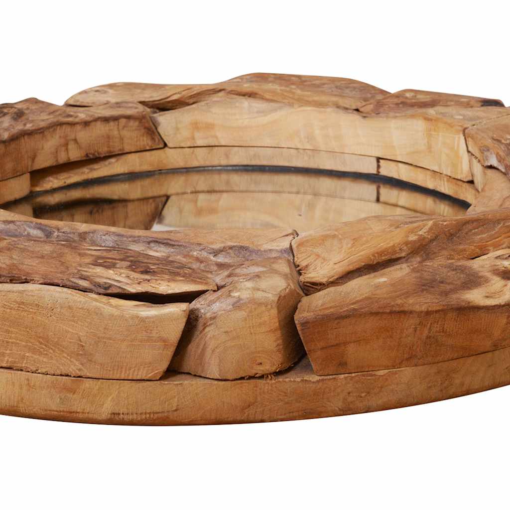 dekoratív és kerek tükör tíkfából 60 cm