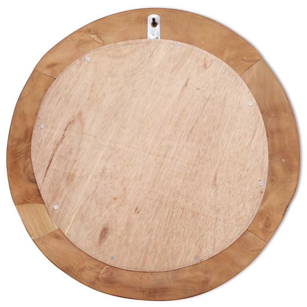 dekoratív és kerek tükör tíkfából 60 cm