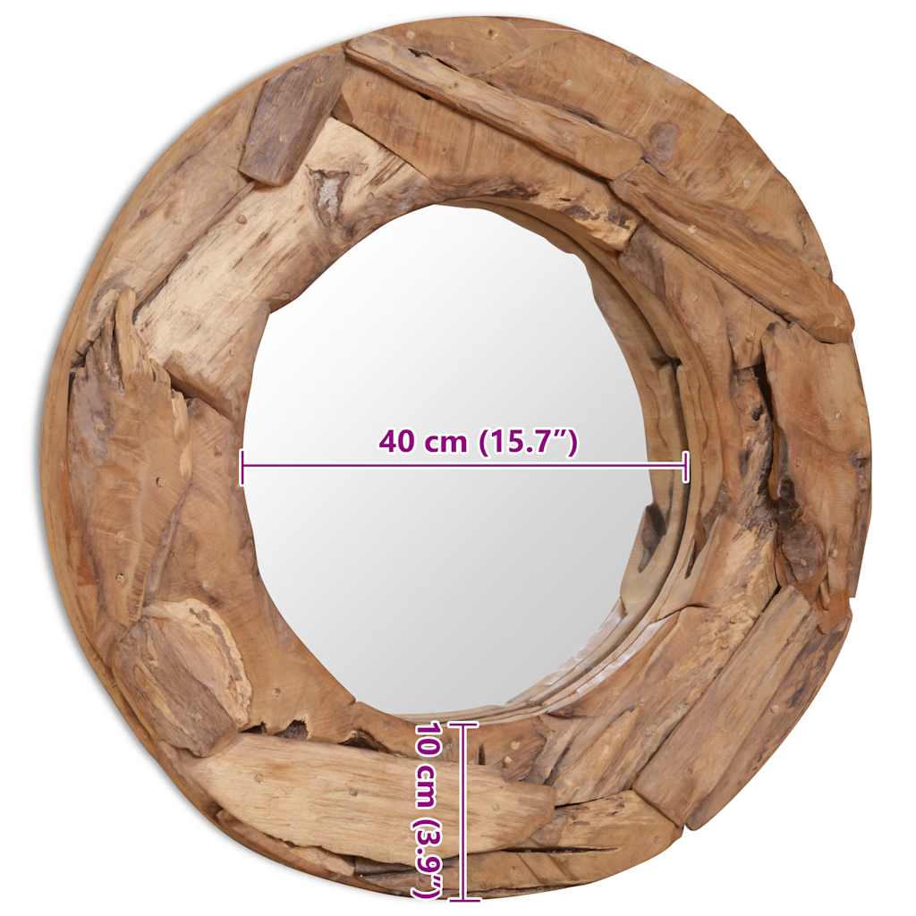 dekoratív és kerek tükör tíkfából 60 cm