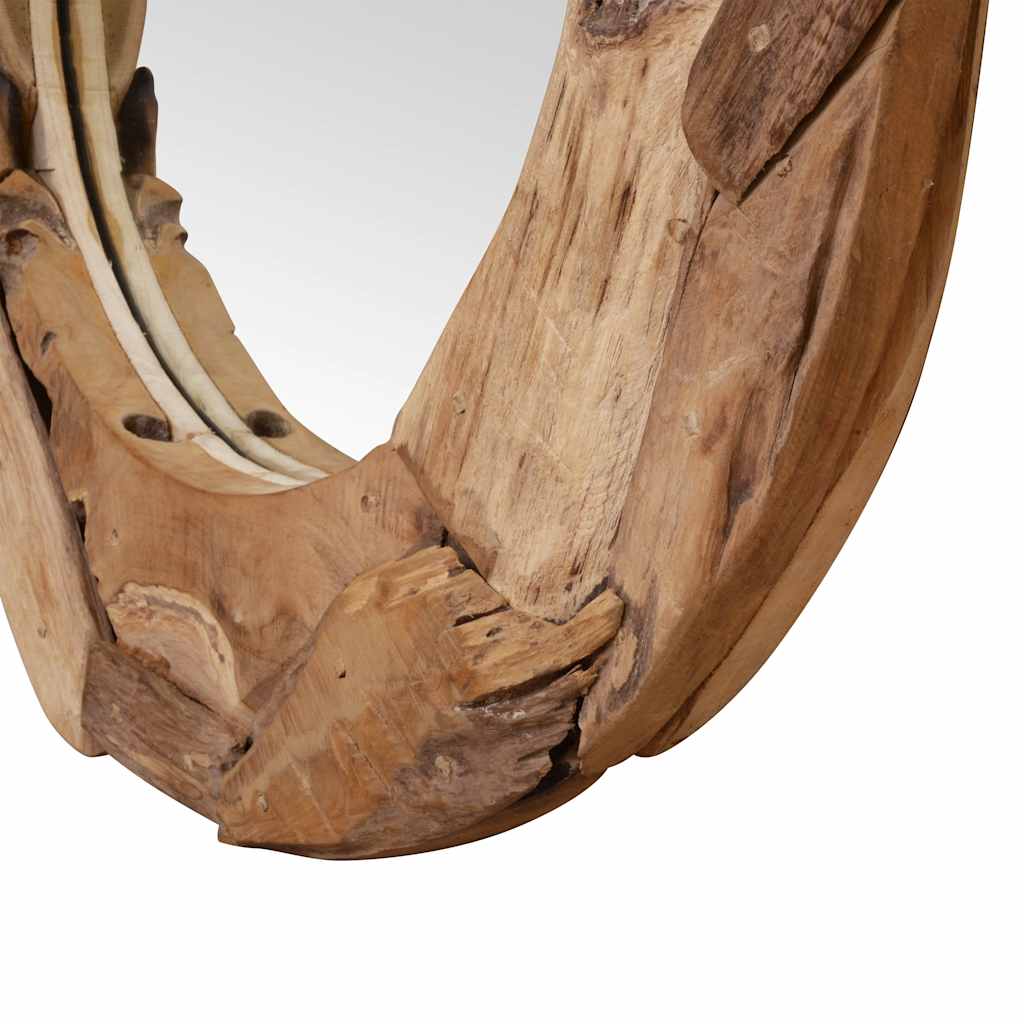 dekoratív és kerek tükör tíkfából 80 cm