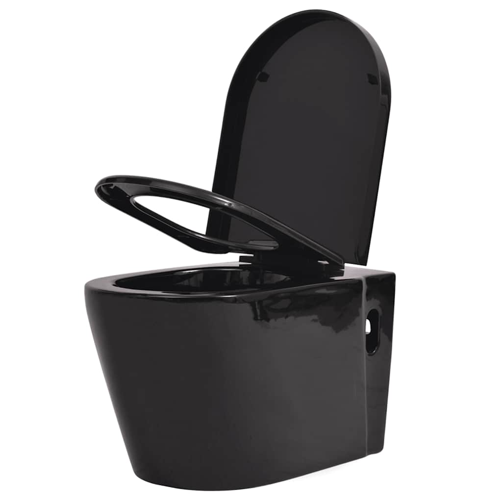 Falra szerelhető fekete kerámia WC rejtett öblítőtartállyal