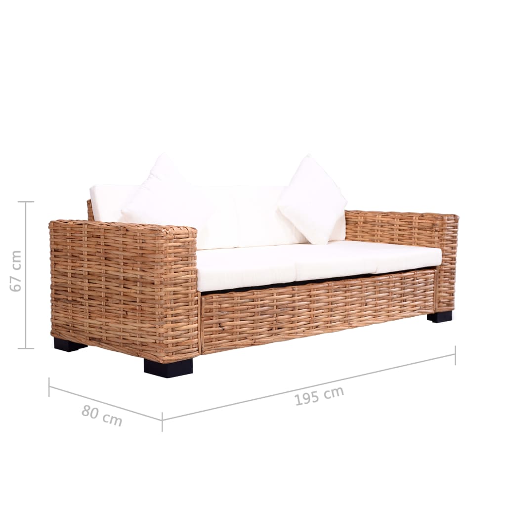3-személyes természetes rattan kanapé