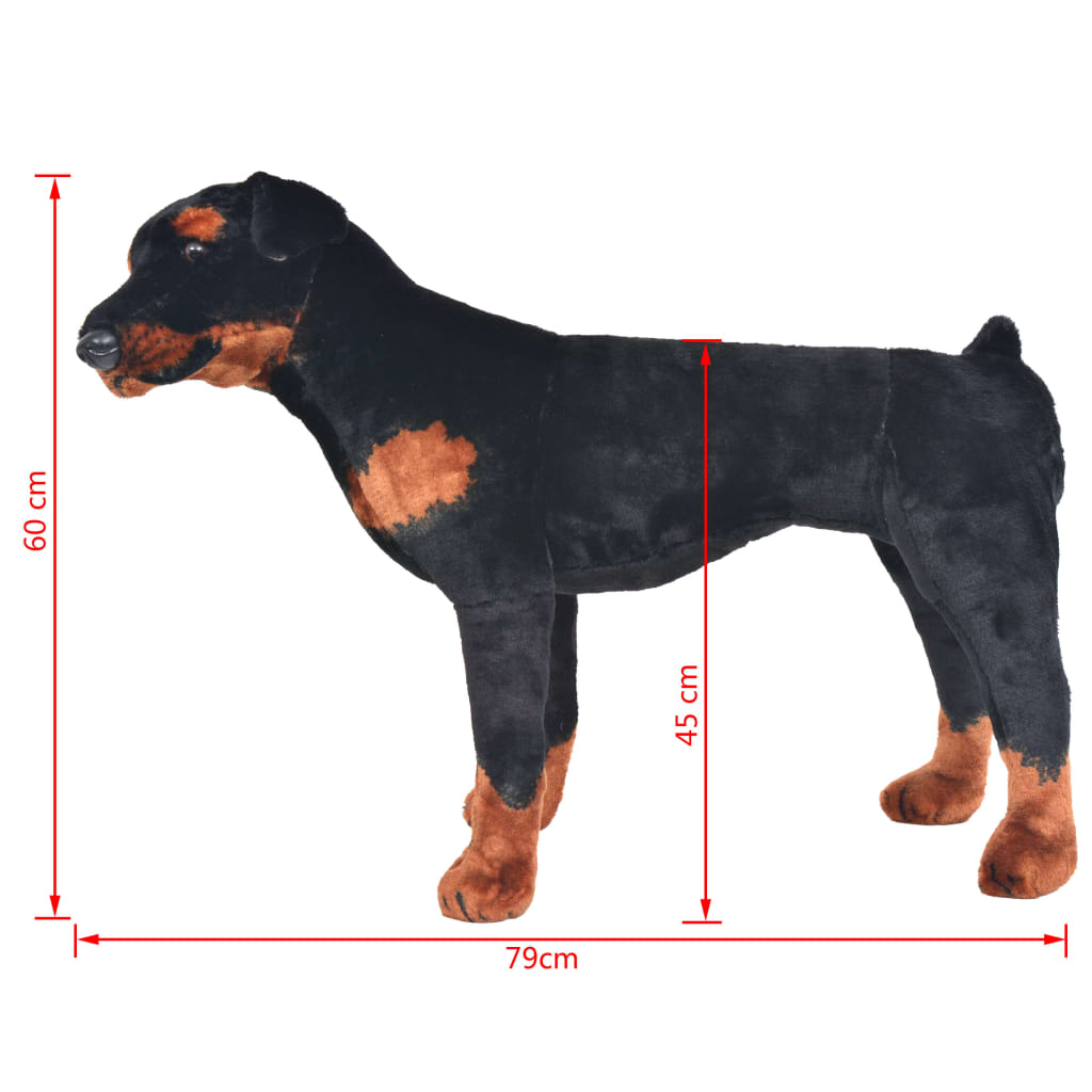 fekete és barna álló rottweiler kutya plüssjáték XXL