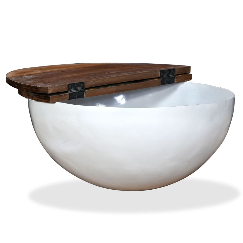 fehér tál alakú újrahasznosított fa dohányzóasztal