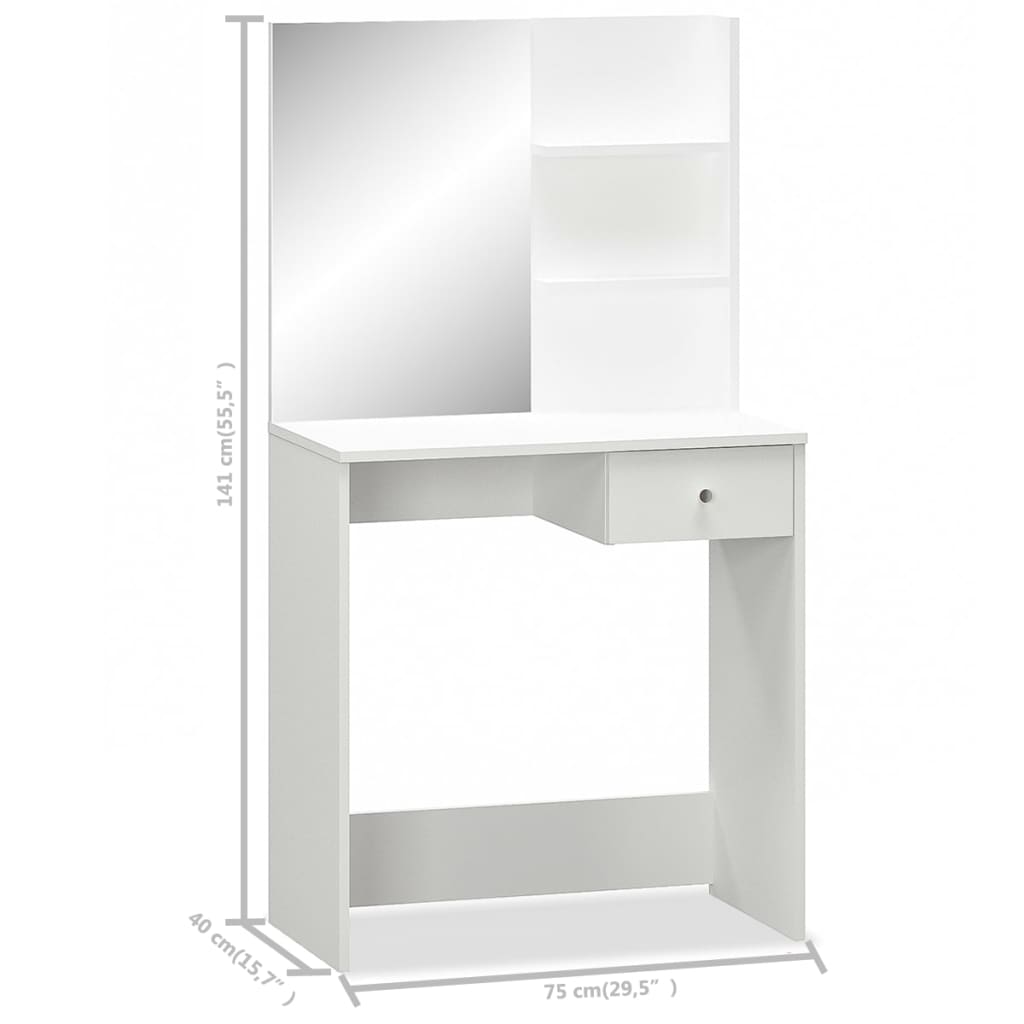 fehér faforgácslap öltözőasztal 75 x 40 x 141 cm
