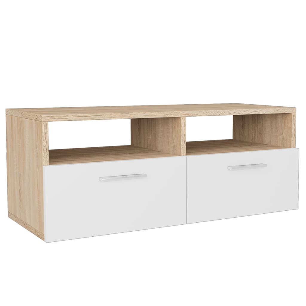 tölgyfa/fehér színű faforgácslap TV szekrény 95 x 35 x 36 cm