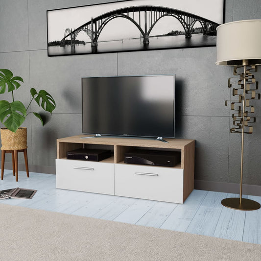 tölgyfa/fehér színű faforgácslap TV szekrény 95 x 35 x 36 cm