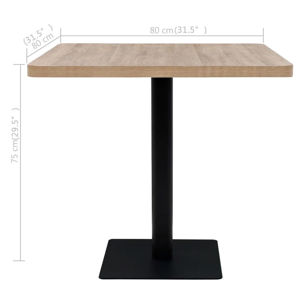 tölgyfa színű MDF/acél bisztró asztal 80 x 80 x 75 cm