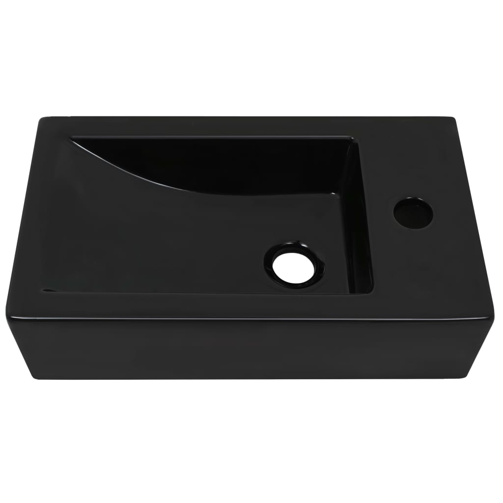 fekete kerámia mosdó csaptelep furattal 46 x 25,5 x 12 cm