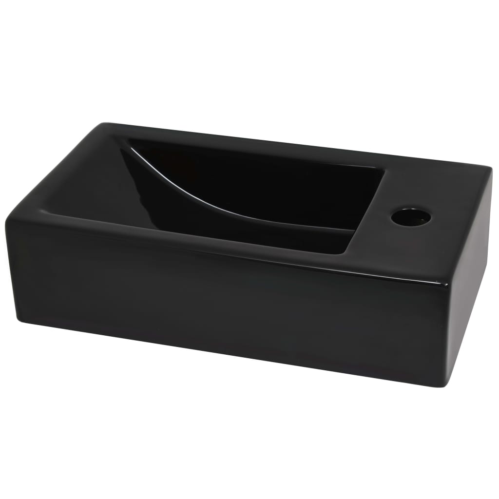 fekete kerámia mosdó csaptelep furattal 46 x 25,5 x 12 cm