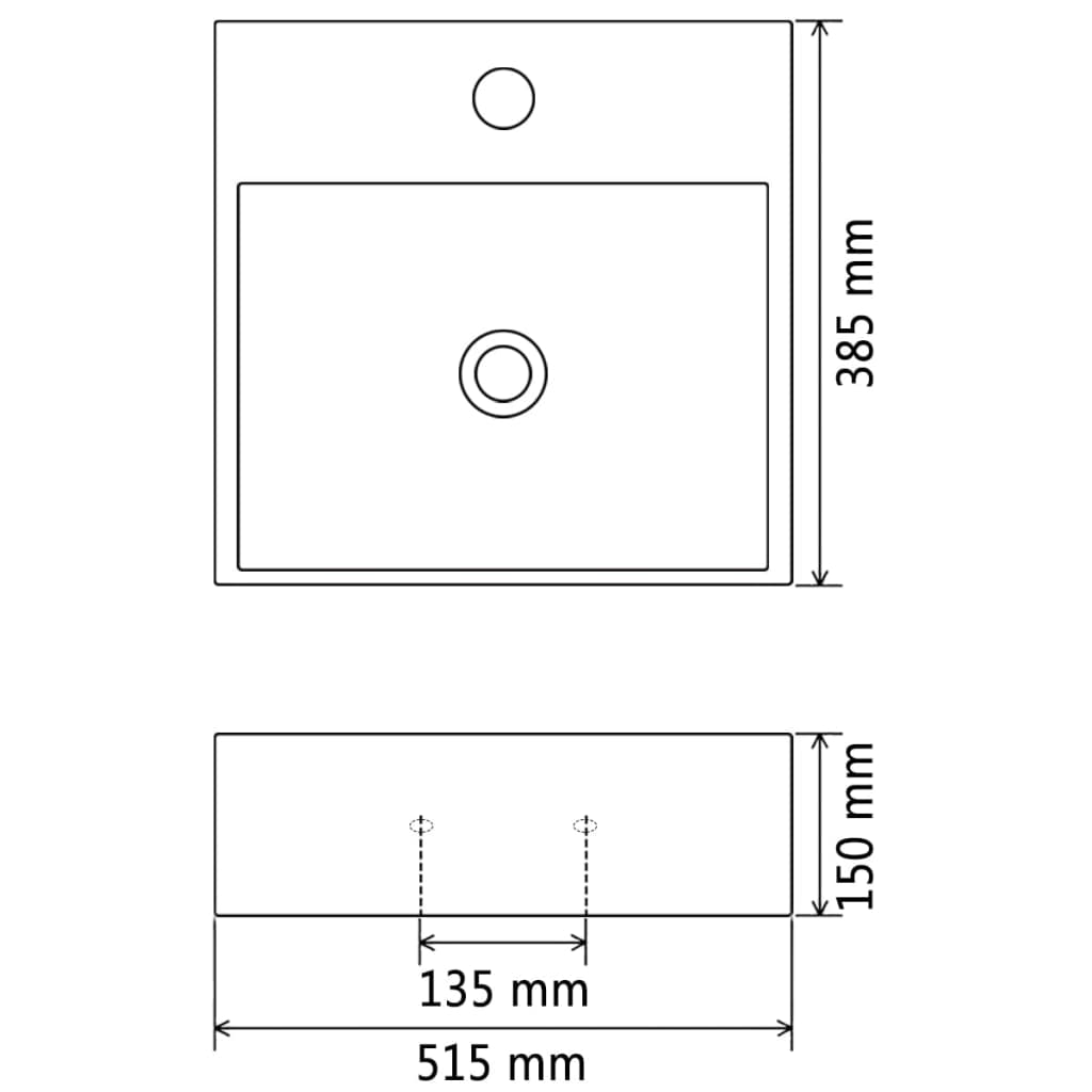 fekete kerámia mosdó csaptelep furattal 51,5 x 38,5 x 15 cm