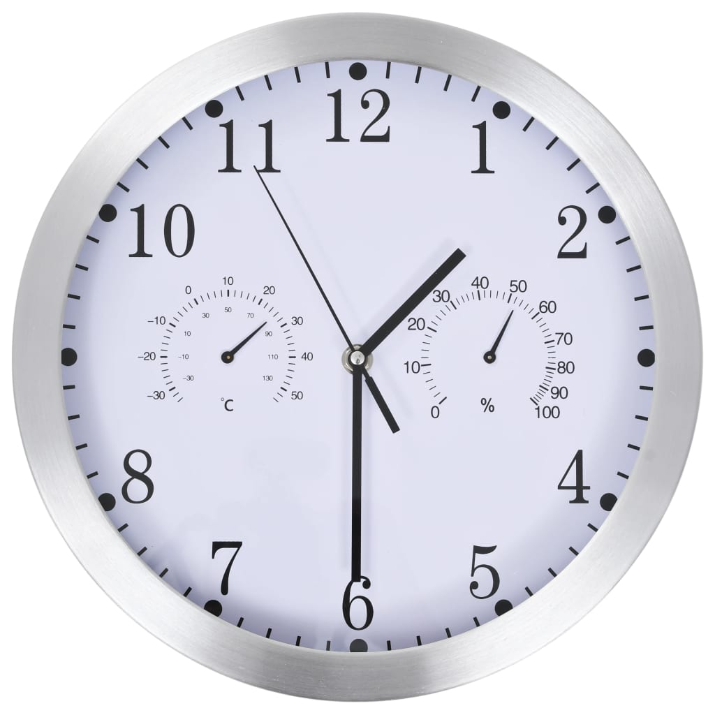 kvarcszerkezetes fehér falióra higrométerrel, hőmérővel, 30 cm