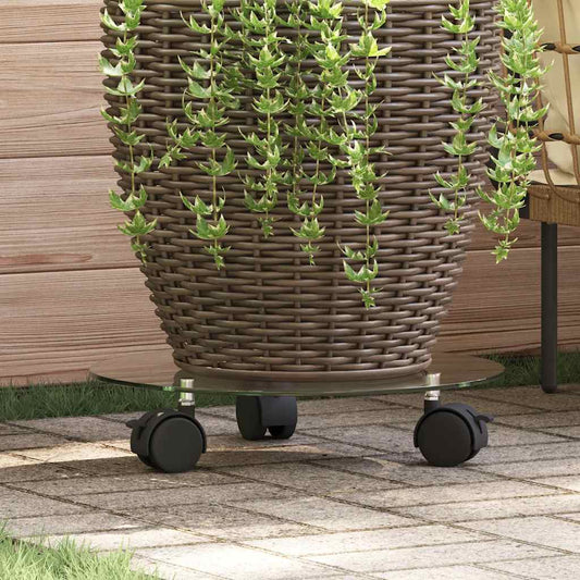 2 db kerek görgős virágalátét edzett üvegből, 28 cm átmérőjű