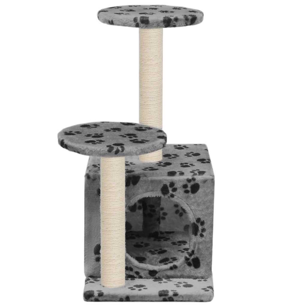 szürke mancs mintás macskabútor szizál kaparófákkal 60 cm