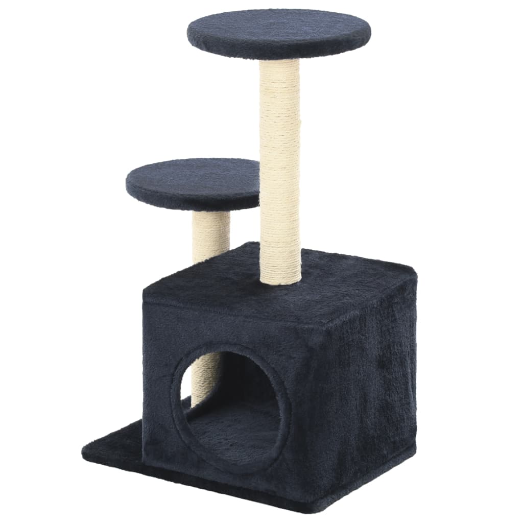 sötétkék macskabútor szizál kaparófákkal 60 cm