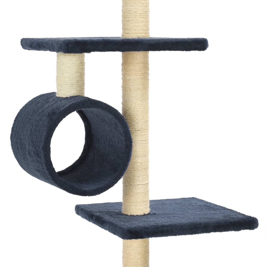 sötétkék macskabútor szizál kaparófákkal 260 cm