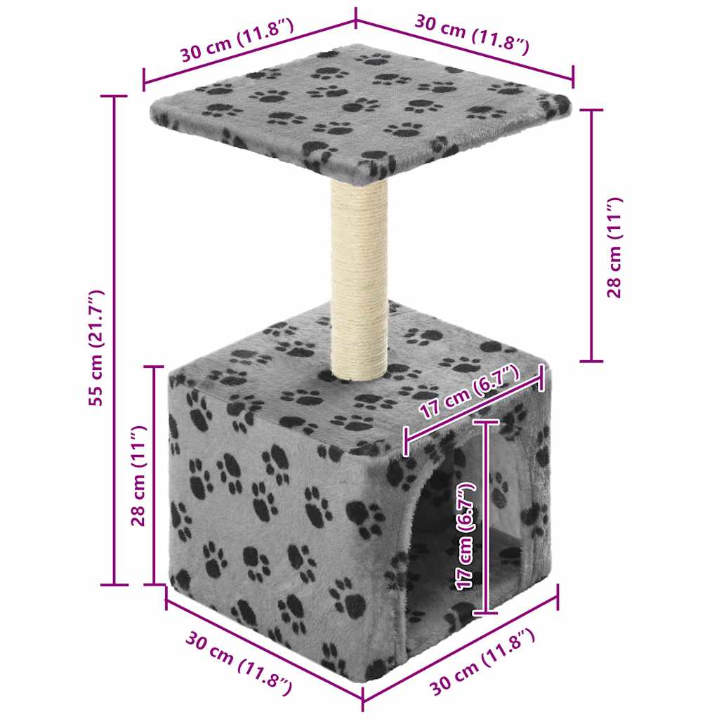 szürke macskabútor szizál kaparófával 55 cm