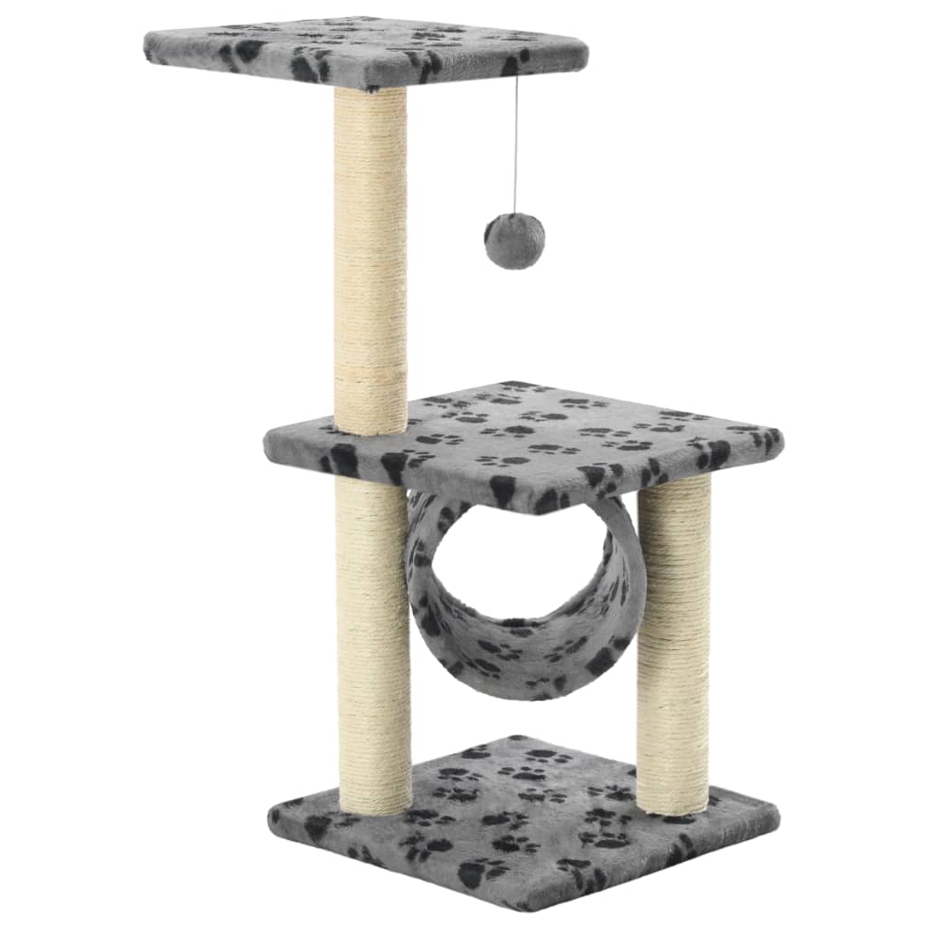 szürke macskabútor szizál kaparófákkal 65 cm