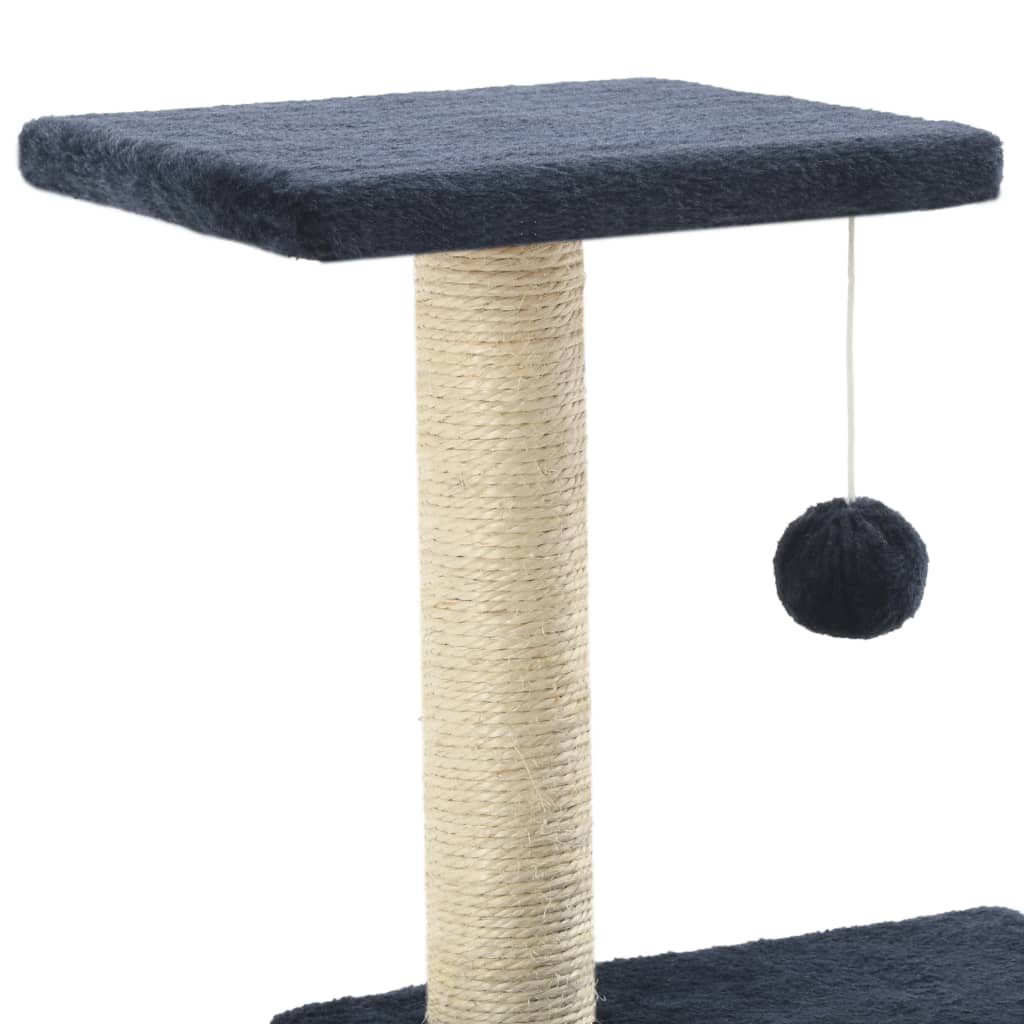 sötétkék macskabútor szizál kaparófákkal 65 cm