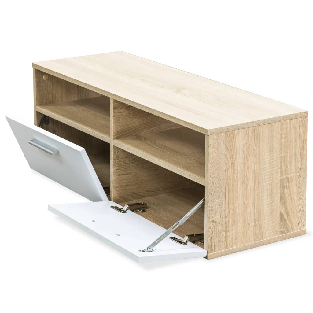 2 db tölgyfa színű/fehér faforgácslap TV szekrény 95x35x36 cm