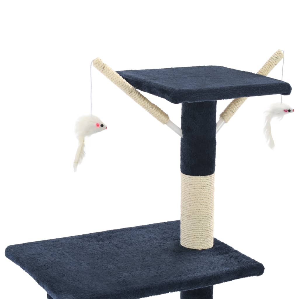 sötétkék macskabútor szizál kaparófákkal 138 cm