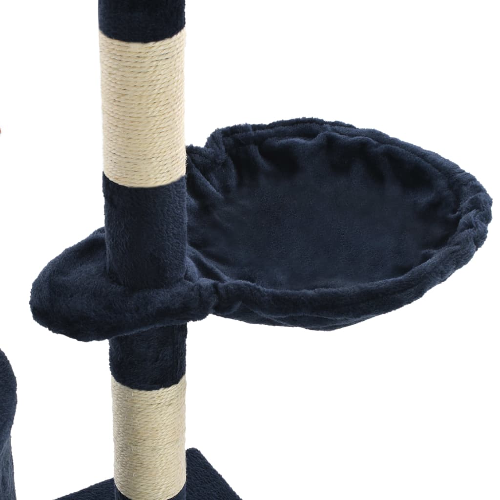 sötétkék macskabútor szizál kaparófákkal 138 cm