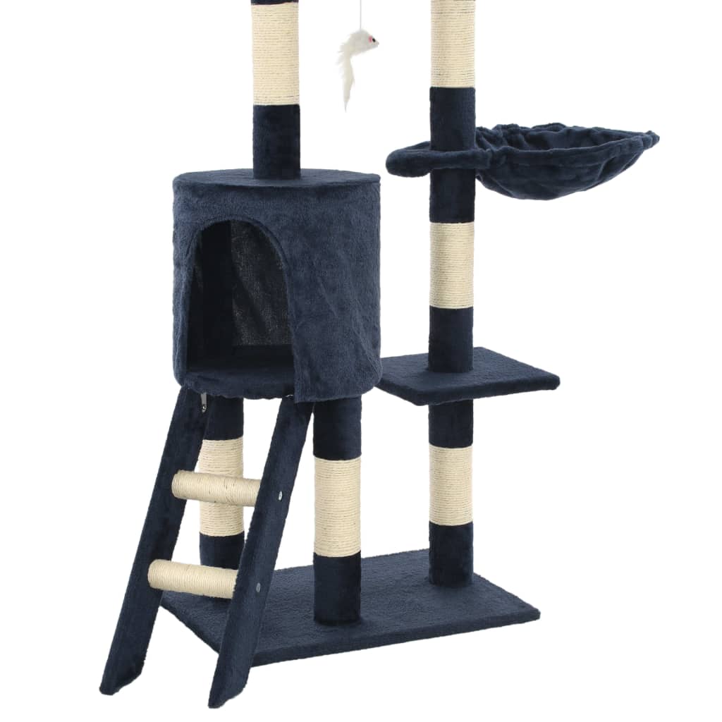 sötétkék macskabútor szizál kaparófákkal 138 cm