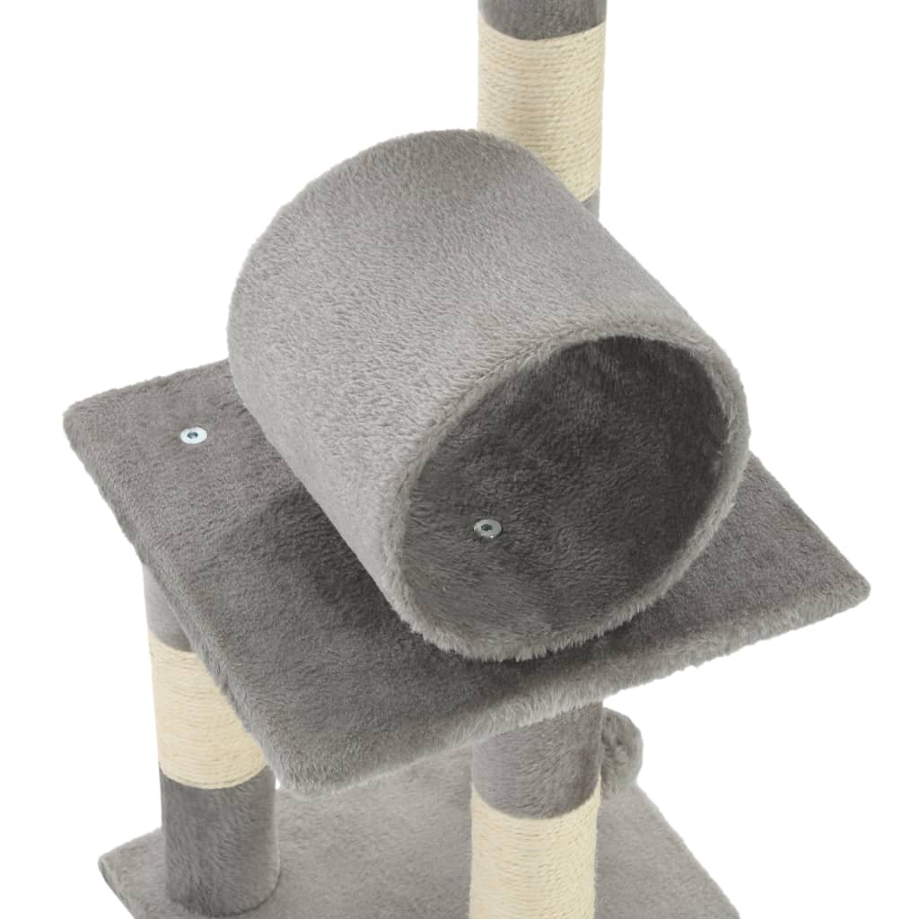 szürke macskabútor szizál kaparófákkal 65 cm