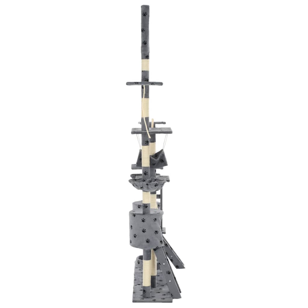 szürke, mancsmintás macskabútor szizál kaparófákkal 230-250 cm